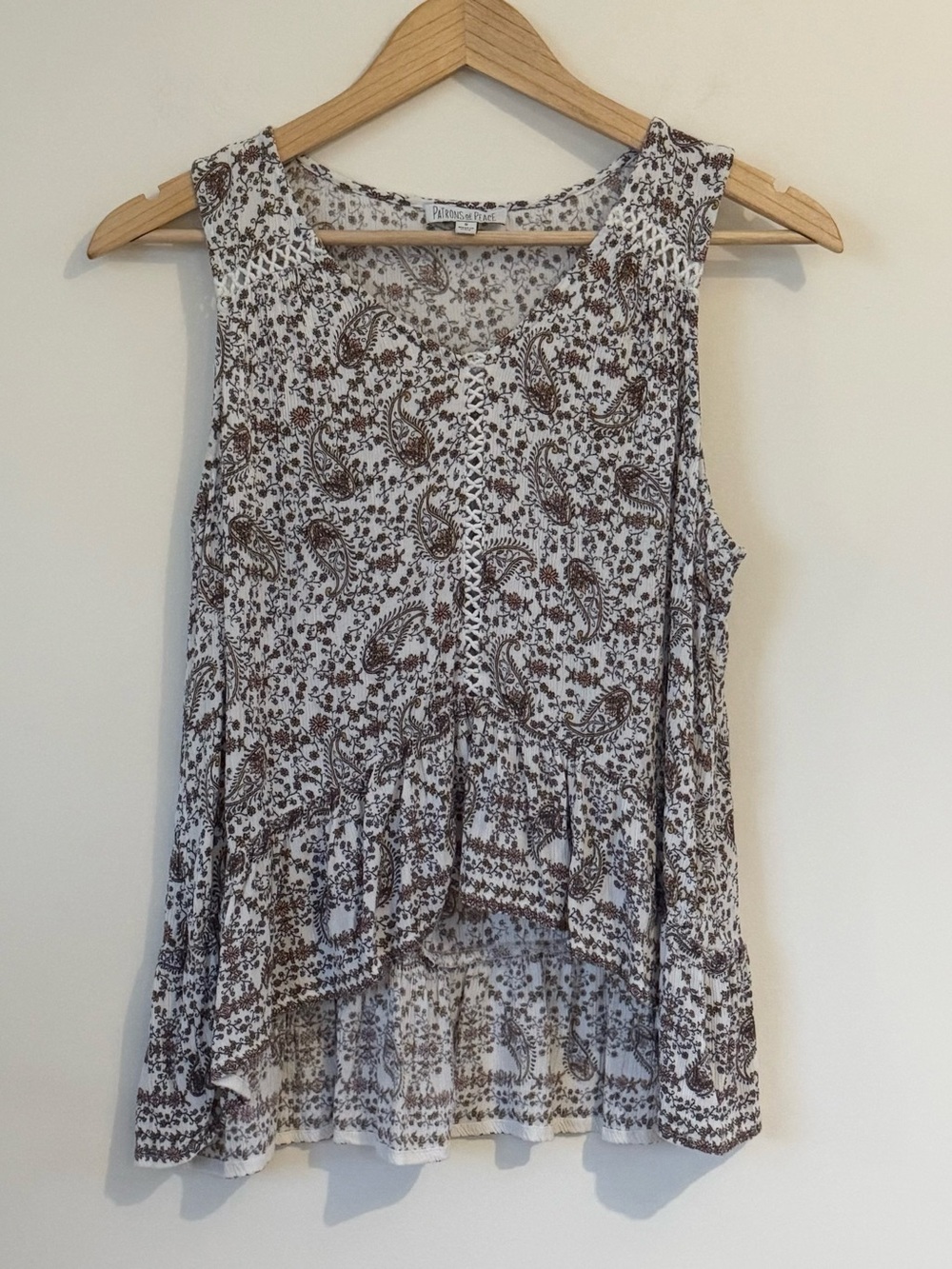Patrons of Peace Flowy Tank Top with Paisley Print in Neutral Tones